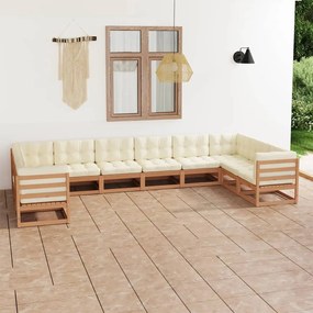 vidaXL 10pcs conj. lounge jardim almofadões pinho maciço castanho mel