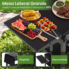 Carrinho Auxiliar para Churrasco com Rodas, 118 x 43 x 88 cm, Dobrável, Preto