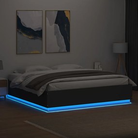 Estrutura cama c/ luzes LED 200x200cm derivados madeira preto