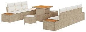 Conjunto de Sofá Jardim vidaXL 10 Peças com Almofadas Bege Polirattan