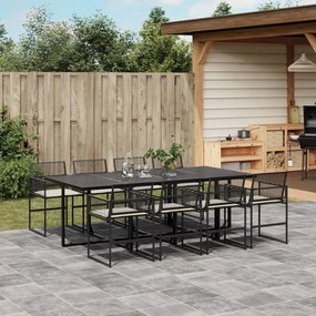 vidaXL 9 pcs conjunto de jantar p/ jardim c/ almofadões vime PE preto