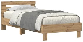 Estrutura de Cama vidaXL com Luzes LED Carvalho Artesanal 75x190 cm Ma