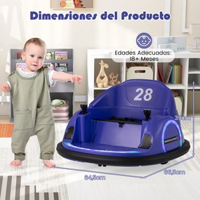 Carrinho de choque para crianças a bateria 6V com luzes LED, conexão sem fio, música e som, rotação de 360°, Púrpura