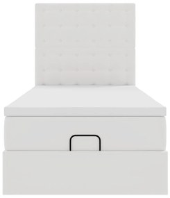 Estrutura de cama otomana com colchão branco couro falso