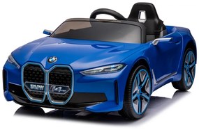 Carro elétrico bateria para Crianças BMW i4, 12 volts 4x4, módulo de música, banco em pele, pneus de borracha Azul