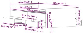 Estrutura de cama c/ painéis de cabeceira e pés cinzento sonoma