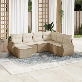 vidaXL 7 pcs conjunto de sofás p/ jardim com almofadões vime PE bege
