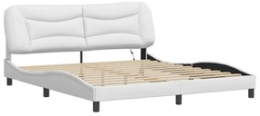 Estrutura cama c/ luzes LED 180x200 cm couro artificial branco