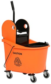 HOMCOM Balde de Esfregona Comercial Balde de Esfregona com Espremedor de Pressão para Baixo Capacidade 36L com 4 Rodas Silenciosas 2 Cubetas Separadas 54x41x91,5 cm Laranja