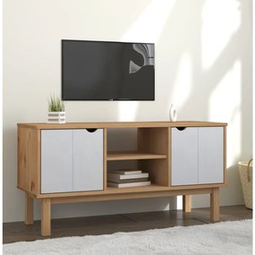 vidaXL Móvel de TV OTTA 113,5x43x57 pinho maciço castanho/branco