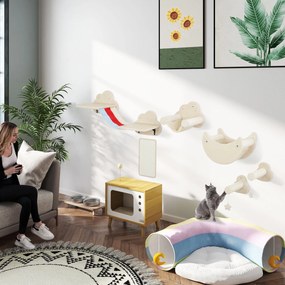 PawHut Conjunto de Prateleiras de Escalada para Gatos de 6 Peças Tema