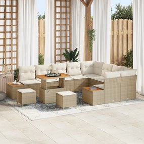 Conjunto de Sofá de Jardim vidaXL 12 Peças com Almofadas Bege Vime de