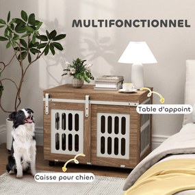 Móvel-gaiola para cães com porta de correr, casinha para cães de tamanho médio, mesa auxiliar, 80 x 59 x 63 cm, nogueira