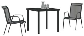 Conjunto de Jantar pra Jardim de 3 Peças em Textilene e Aço Preto.