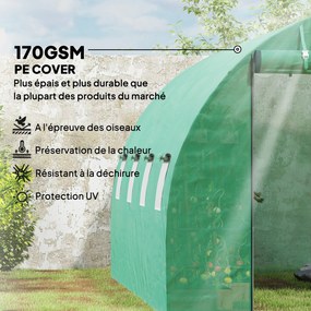 Estufa tipo túnel de jardim 3 x 4 x 2 m com porta enrolável e janelas amplas, em aço galvanizado e PE, verde
