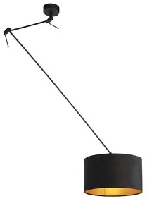 Candeeiro de suspensão preto com cúpula em veludo preto com dourado 35 cm - Blitz Moderno