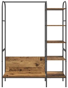 Cabide para Roupas com Prateleiras de Madeira Antiga 120x44x160 cm