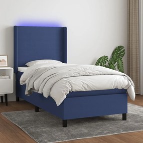 Cama box spring c/ colchão e LED 90x190 cm tecido azul