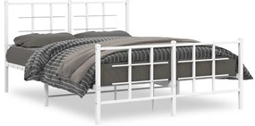 Estrutura de cama com cabeceira e pés 140x190 cm metal branco