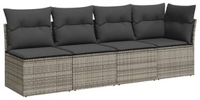 7 pcs conjunto sofás p/ jardim c/ almofadões vime PE cinzento