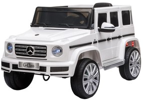 HOMCOM Carro Elétrico BENZ G500 Todo-o-Terreno Bateria 12V Veículo Elétrico Música Buzina Velocidade 3-5 km/h Branco | Aosom Portugal