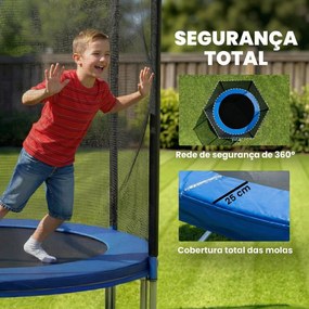 Trampolim para Crianças Exterior Ø366 cm com Rede de Segurança Escada Acolchoamento de Molas Azul
