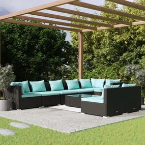 vidaXL 9 pcs conjunto lounge de jardim c/ almofadões vime PE preto