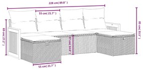 6 pcs conjunto sofás de jardim com almofadões vime cinzento