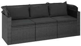 4 pcs conjunto de sofás para jardim c/ almofadões vime PE preto