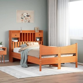 Cama sem colchão 120x190 cm madeira pinho maciça castanho-mel