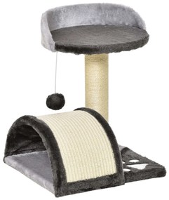 PawHut Arranhador Gatos 2 Níveis Poste Tapete Cama Bola Suspensa Confortável 35,5x37x46 cm Cinza Durável