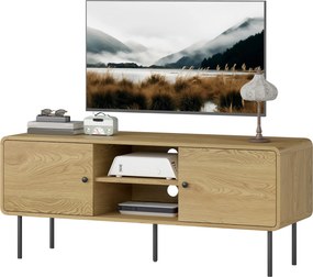 Móvel para televisão 120 x 40 x 50 cm, com capacidade para ecrãs até 55 polegadas, com 2 portas, 2 compartimentos abertos, pés em aço, cor carvalho