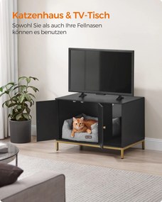 Móvel para caixa areia Gatos com tapete para arranhar 80 x 50 x 55 cm preto-dourado