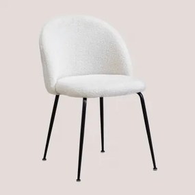 Pack De 4 Cadeiras De Jantar Estofadas Em Tecido De Ovelha Kana Design Branco & Negro - Sklum