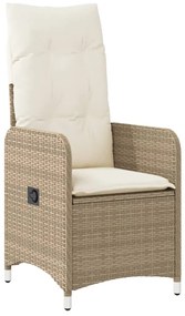 Cadeiras de jardim reclináveis 2 pcs com mesa vime PE bege