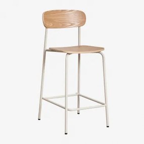 Banqueta Alta Empilhável Wilpier De 65 Cm Em Ferro E Madeira Tapioca Bege & Madeira Natural - Sklum