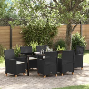 vidaXL Conjunto de Jantar de Jardim 7 Peças com Almofadas - Rattan Polipropileno Preto