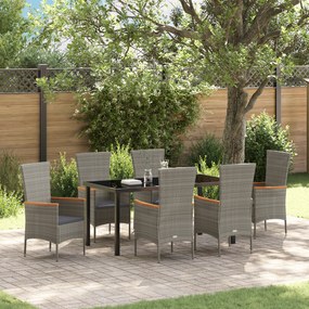 vidaXL Conjunto de Jantar de Jardim com 7 Peças e Almofadas de Vime Poliéster Cinza