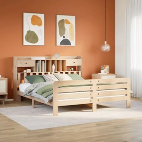 vidaXL Cama com estante sem colchão 180x200 cm pinho maciço