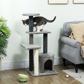 Arranhador para gatos com 103 cm de altura, plataformas, compartimentos abertos, casinha de peluche, bola de peluche, postes de sisal, base reforçada,