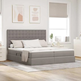 vidaXL Cama com cabeceira Cinzento-acastanhado 200 x 200 cm tecido