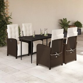 vidaXL 5 pcs conjunto jantar p/ jardim c/ almofadões vime PE castanho