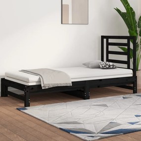vidaXL Sofá-cama de puxar 2x(90x200) cm pinho maciço preto