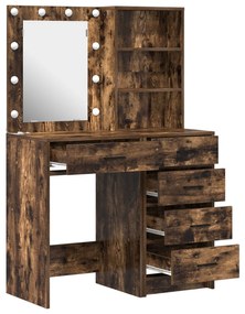 Conjunto de Mesa de Maquiagem de 2 Peças vidaXL com LED em Madeira de