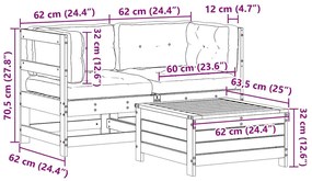 3 pcs conjunto lounge de jardim c/ almofadões pinho maciço