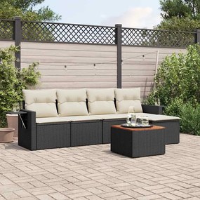 6 pcs conjunto sofás de jardim c/ almofadões vime PE preto