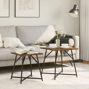 Mesa Lateral vidaXL 2 pcs Carvalho Defumado Madeira Ingenheirada e Met