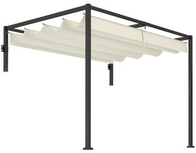 Outsunny Pérgola de Parede 297x211x220 cm Pérgola de Jardim com Teto Retrátil e Estrutura de Aço Pérgola Creme