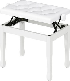 Banco de piano, banco de teclado com altura ajustável em madeira maciça, assento estofado, 64 x 35 x 45-55 cm, branco