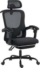 Cadeira de escritório ergonómica em malha com apoio para a cabeça ajustável, apoio lombar, 64 x 64 x 124 cm, preta